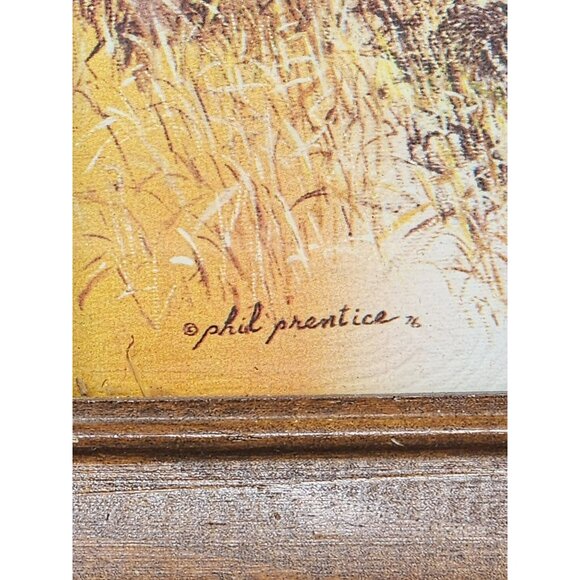 Vintage Phil Prentice 1976 Farm Scene Print In Rustic Wooden Frame - Picture 3 of 8